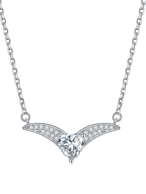 White [April] 925 Sterling Silver Birthstone Heart Dainty V Shape Pendant Necklace